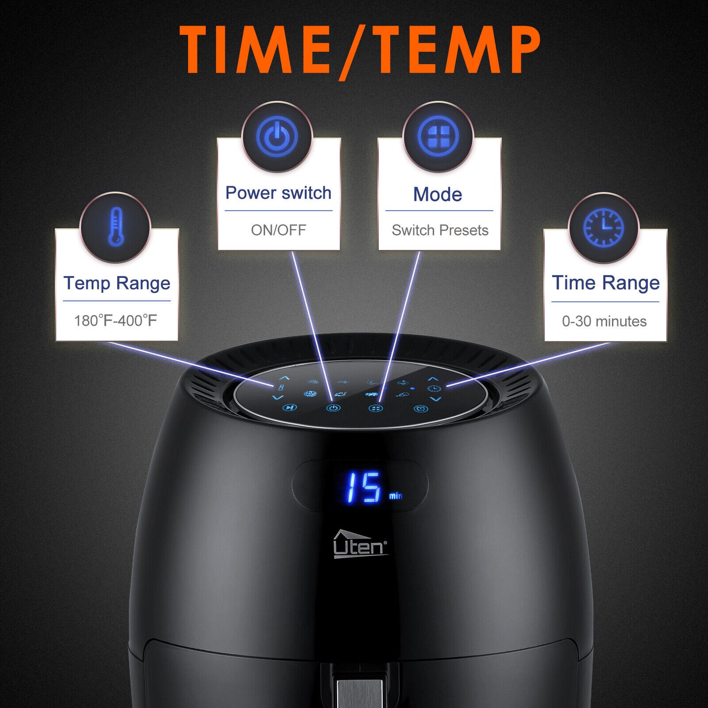 UTEN 5Qt/5.9Qt Electric Air Fryer Hot Oven Oilless Cooker Time/Temp Control