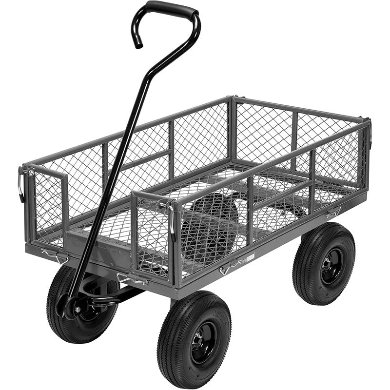 880 Lbs Lawn Garden Cart Utility Yard Pull Wagon Trailer w/ Removable Sides Grey