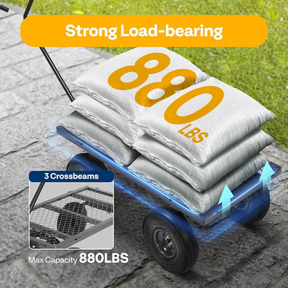 880 Lbs Lawn Garden Cart Utility Yard Pull Wagon Trailer w/ Removable Sides Grey