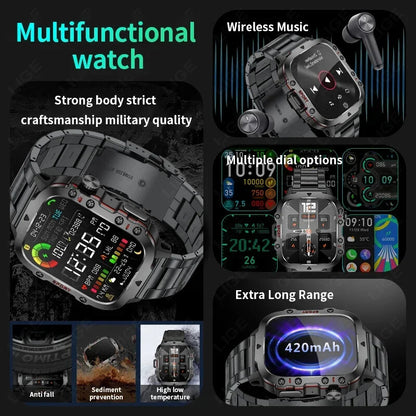 2024 Rugged Military Smart Watch Men Outdoor Watches Lp68 Waterproof 2.01" Al Vo