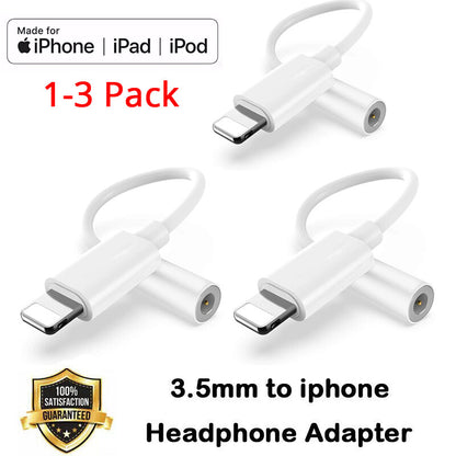 1-3PCS For iPhone Headphone Adapter Jack 8Pin to 3.5mm Aux Cord Dongle Converter