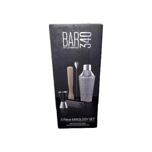 Bar 340 By Cambridge 5pc Mixology Set Frosted Glass Recipe Shakers NEW