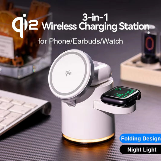 Fast Wireless Charging Station Stand Folding Holder for iPhone, Airpods, Watch