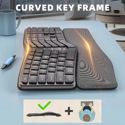 Ergonomic 2.4G Wireless Keyboard Typing,Rest,Multi-Device Rechargeable Bluetooth