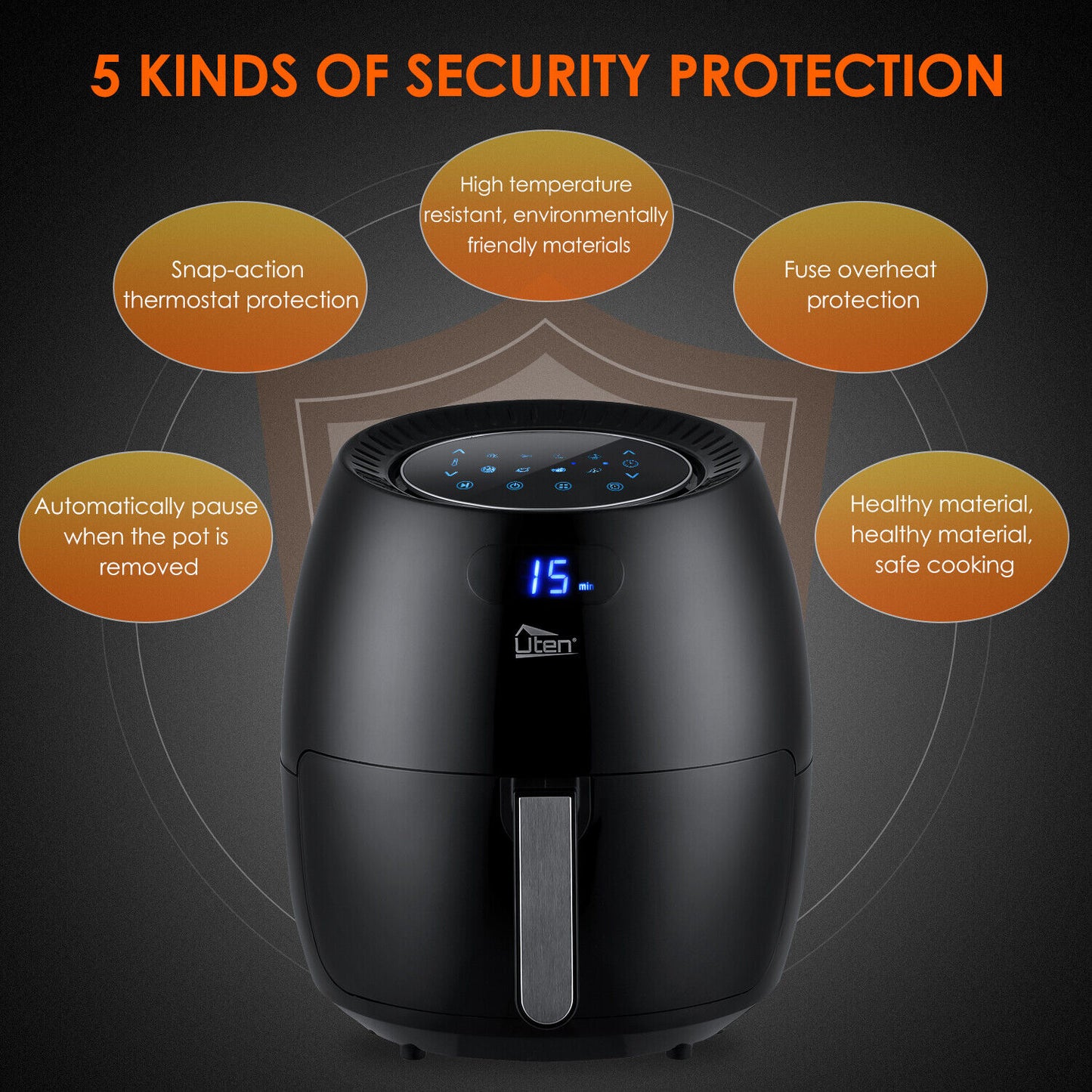 UTEN 5Qt/5.9Qt Electric Air Fryer Hot Oven Oilless Cooker Time/Temp Control