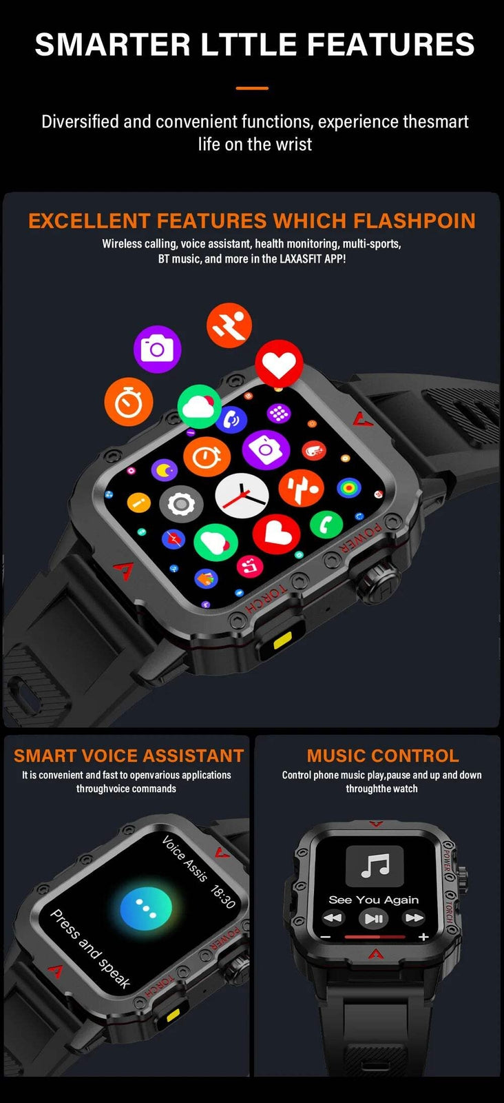 LAXASFIT Men's Smart Sports Watch – 1.71" HD Display, Bluetooth Calling, Blood O