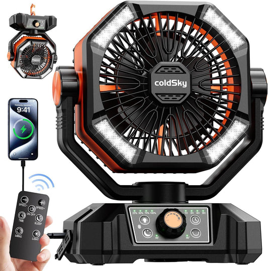 Camping Fan Battery Operated Fan with 4 LED Lantern, 8 Speeds Floor Desk Fan