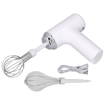 (White)Electric Cordless Hand Mixer Handheld Egg Whisk AN