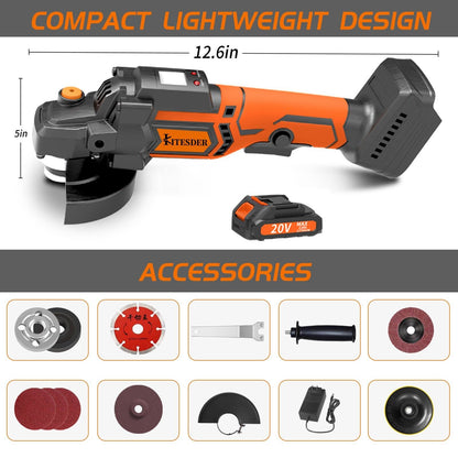 KITESDER Cordless Angle Grinder Handheld Saw 9000RPM with Battery Blade Toolkit