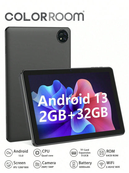 10" Android 13 Tablet, 6GB RAM, 64GB ROM, Dual Camera, GPS, 6000mAh, WiFi
