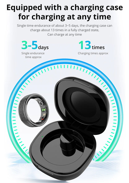Smart Ring with Charging Case,Health Sleep Monitor, 5ATM Waterproof,Multi-sport