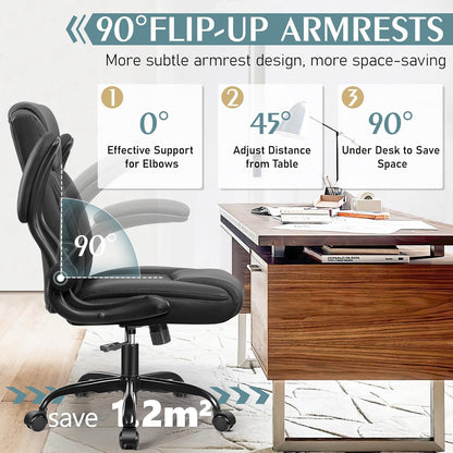 360°Swivel Free PU Home Computer Desk Chairs, Adjustable Armrests, Black