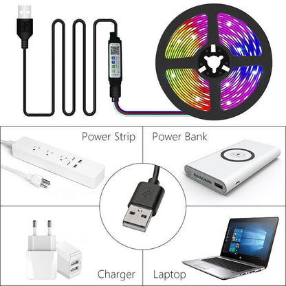 Usb Rechargable LED Strip Lights Led Motion Sensor 5050 RGB Colour Changing Lamp