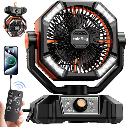 Camping Fan Battery Operated Fan with 4 LED Lantern, 8 Speeds Floor Desk Fan