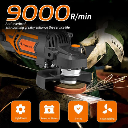 KITESDER Cordless Angle Grinder Handheld Saw 9000RPM with Battery Blade Toolkit