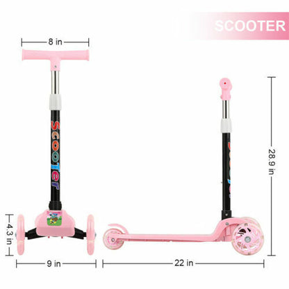 3 Wheel LED Kick Scooter Children Scooter Adjustable Handlebar Toddler Girls Boy