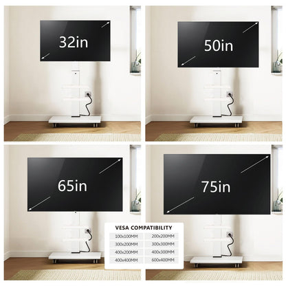 Rolling TV Stand for 32-75 Inch TVs, Portable Mobile TV Stand on Wheels with ...