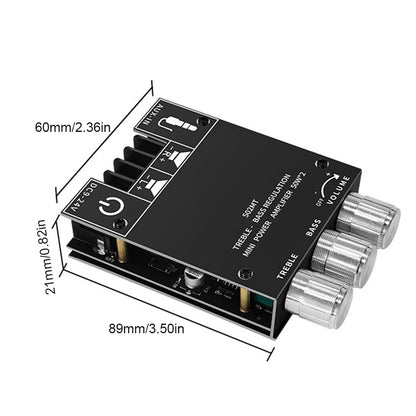 ZK-502MT 50W*2 Bluetooth 5.2 Audio Amplifier Board Module Tone Adjustable DIY.