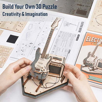 ROKR 3D Wooden Puzzle Electric Guitar Model Kit Puzzle Toy Decor for Adult Gifts