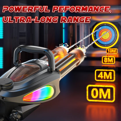 Gatling Electric Water Gun with Rotating Barrel, LED Muzzle Light, Dual Water...