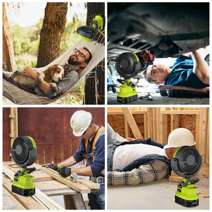 Portable Cordless Jobsite Fan For Ryobi 18V Battery With Led Light Outdoor