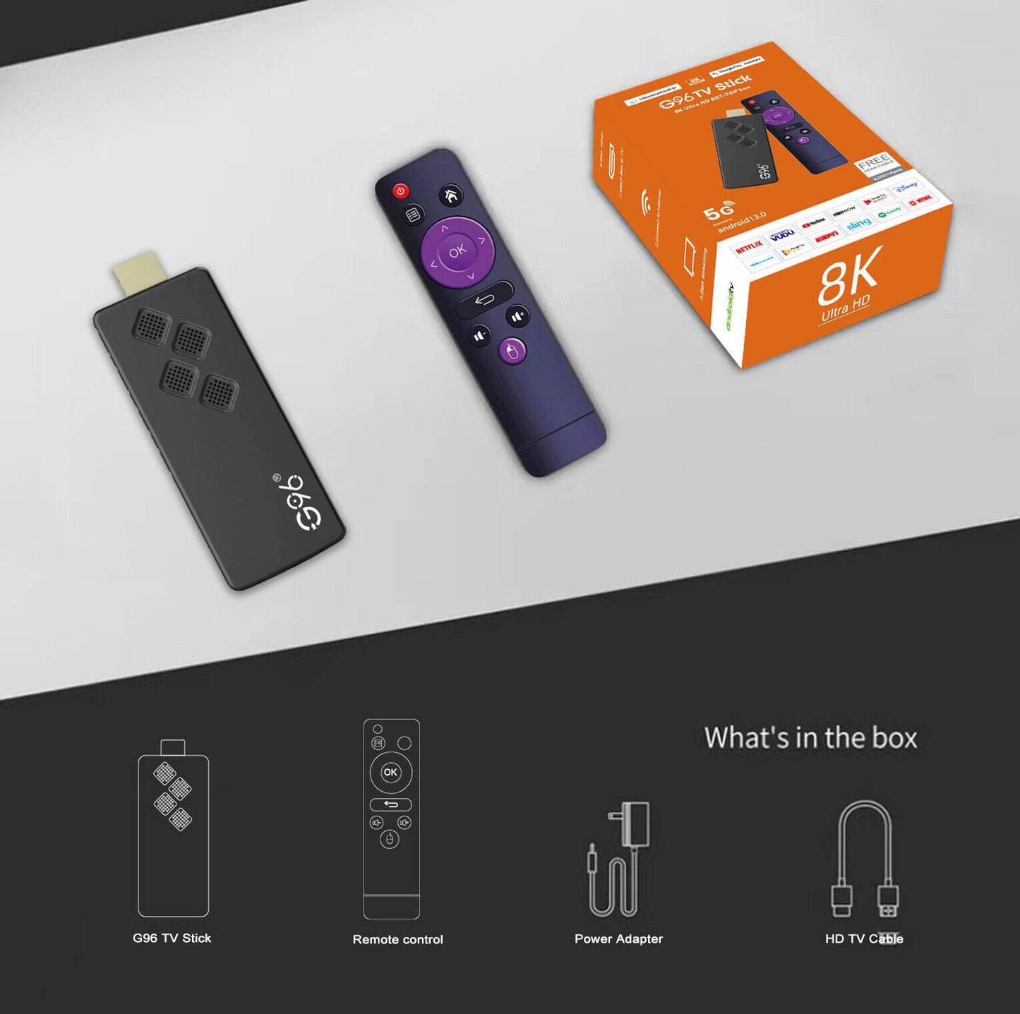G96 high-performance android 13.0 4k smart TV Stick ATV H313 2GB RAM 16GB ROM Q2