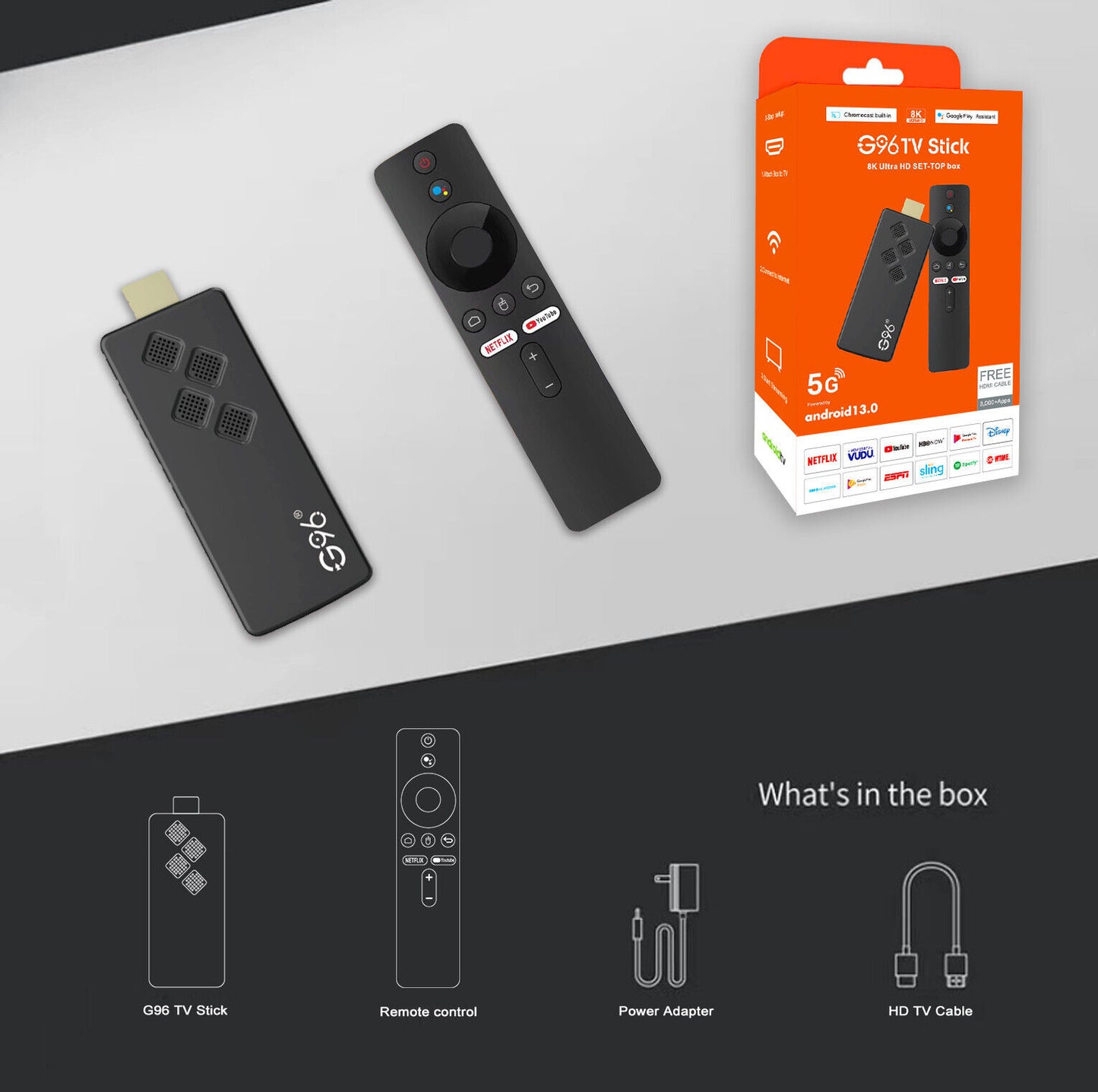 G96 high-performance android 13.0 4k smart TV Stick ATV H313 2GB RAM 16GB ROM Q2