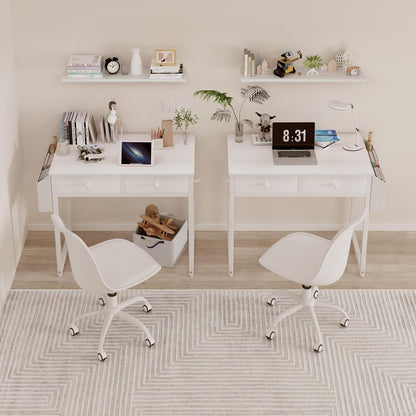 Small White Desk with Drawers - for Bedroom, 32 Inch Home Computer Desk