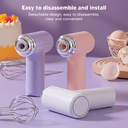 (White)Electric Cordless Hand Mixer Handheld Egg Whisk AN