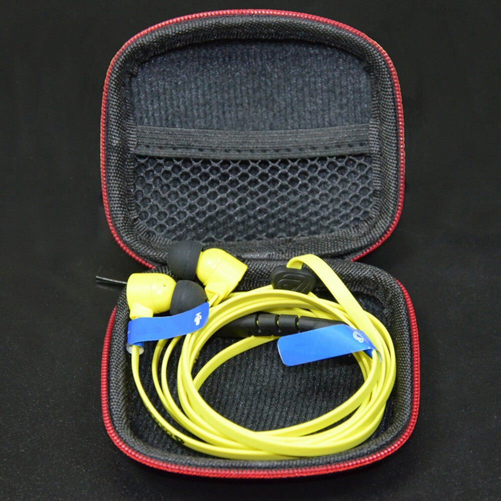 Portable Square Earphone Case Box with Mesh Pocket Headset Storage Black