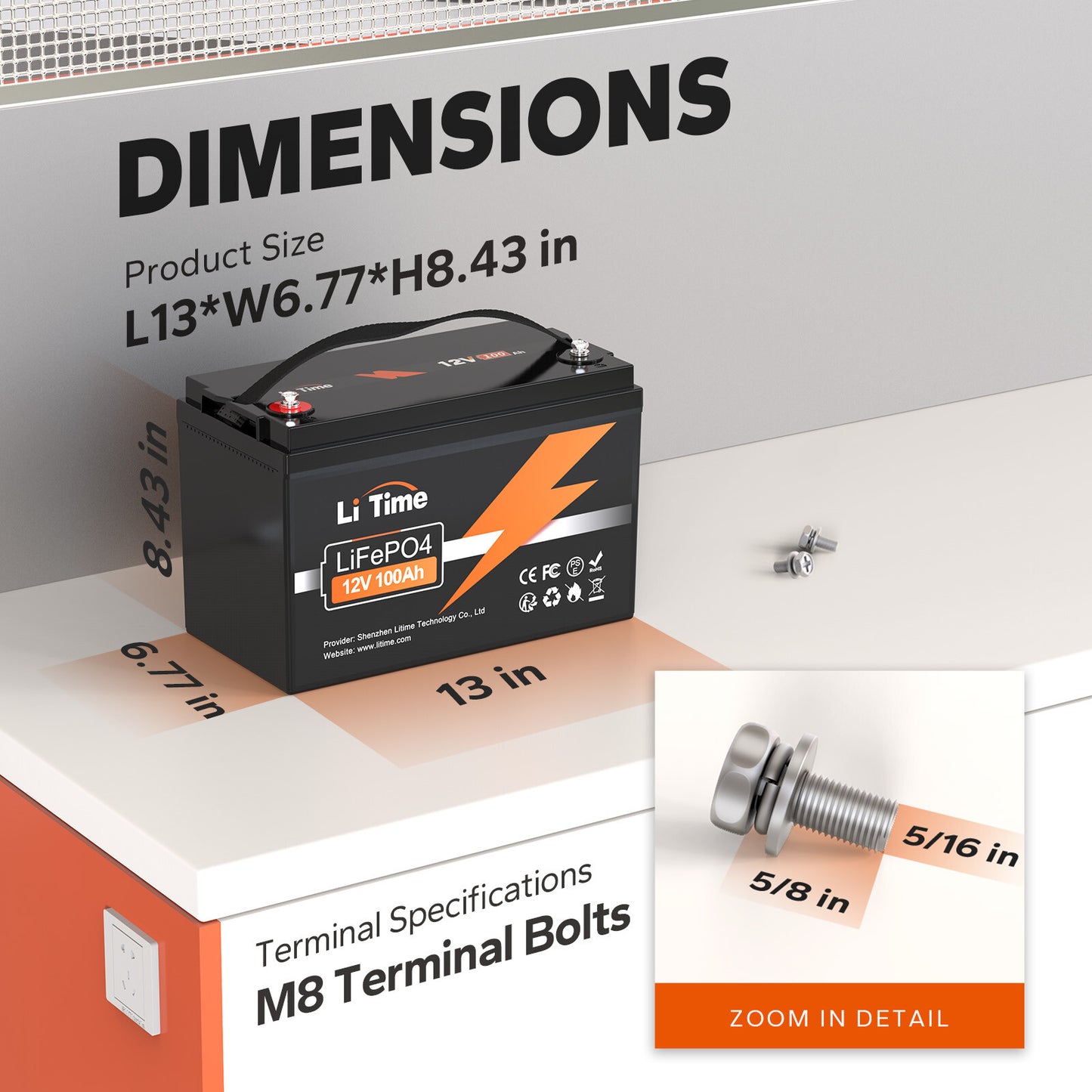 LiTime 12V 100Ah LiFePO4 Deep Cycle Lithium Battery for RV Solar Trolling Motor