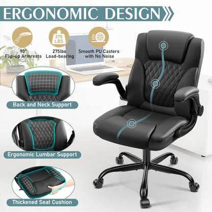 360°Swivel Free PU Home Computer Desk Chairs, Adjustable Armrests, Black