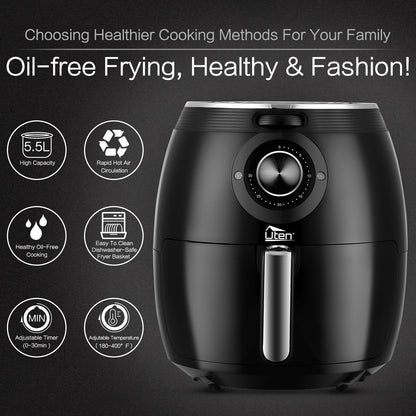 UTEN 5Qt/5.9Qt Electric Air Fryer Hot Oven Oilless Cooker Time/Temp Control