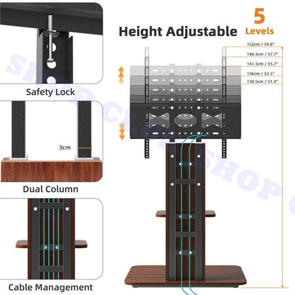Heavy Duty TV Floor Stand 5-Levels Height Adjustable TV Mount Bracket Up To 65"