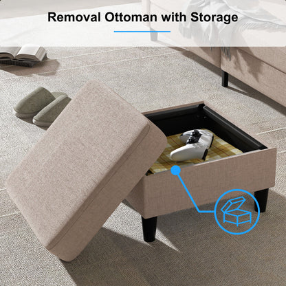 Small Sectional Sofa with Storage Ottoman,3 Seater L Shaped Sofa for Living Room