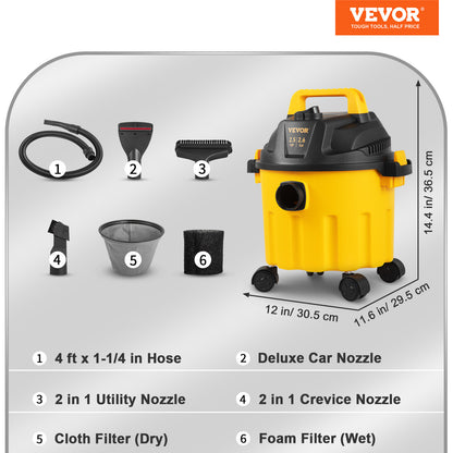 2.6 Gallon Shop Vacuum w/ Blowing Function Wet Dry Vac 2.5 Peak HP Portable USA