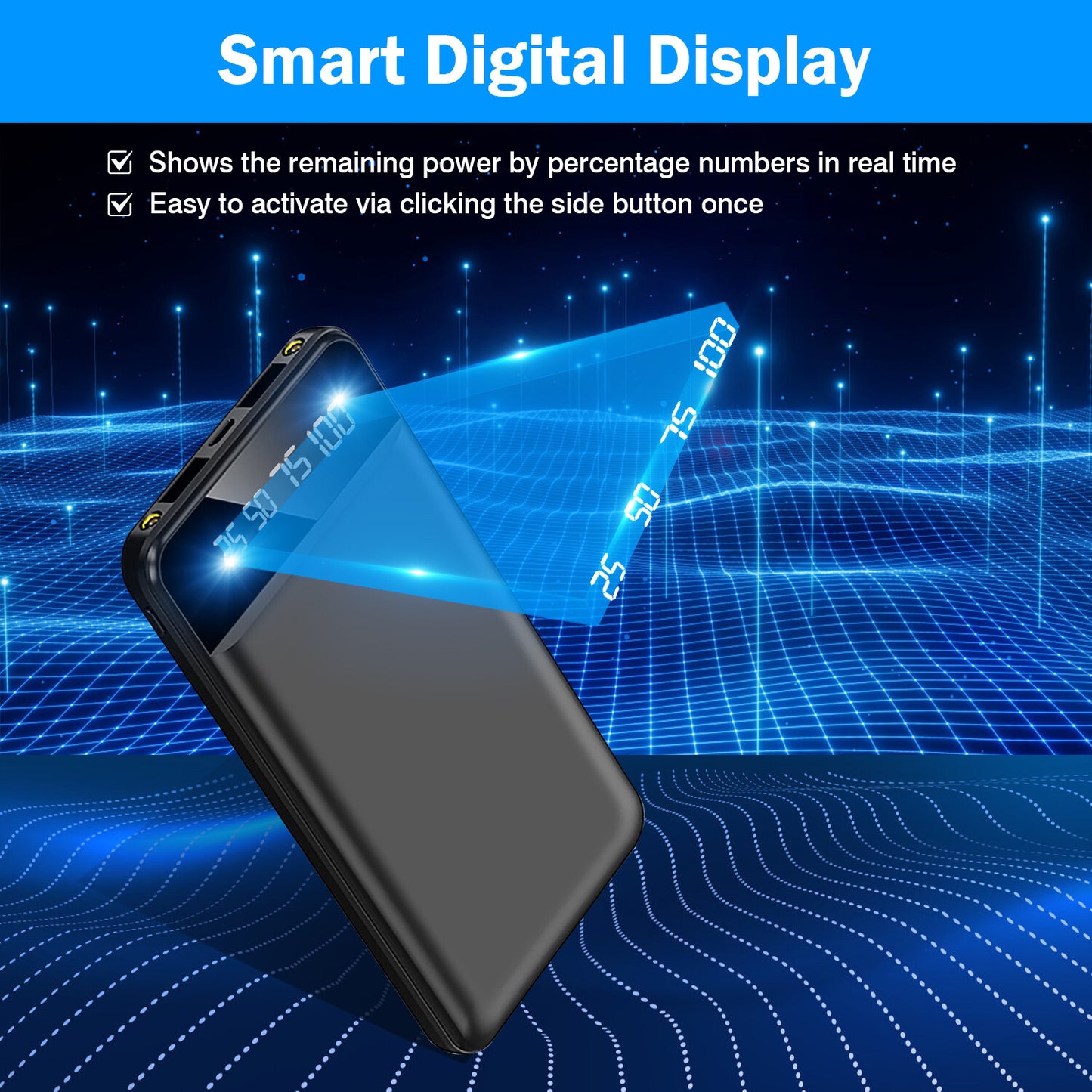 10000mAh Power Bank Dual USB Slim External Battery Pack Charger with LCD Display