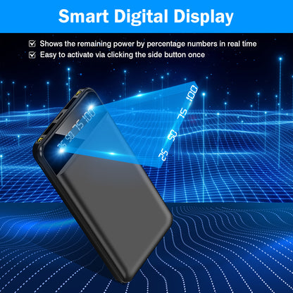 10000mAh Power Bank Dual USB Slim External Battery Pack Charger with LCD Display