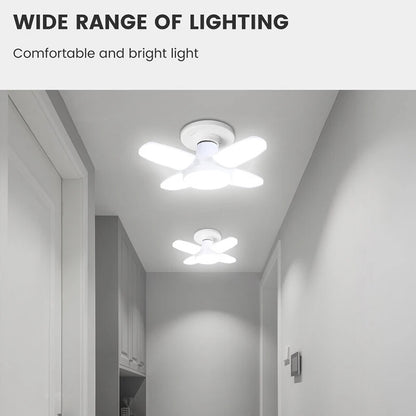 E27 LED Bulb Fan Blade Lamp Foldable For Home Shop Garage Ceiling Fixture Lights