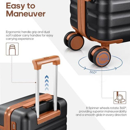 Luggage Sets 3 Piece, Carry On Luggage 20 Inch With Spinner Wheels,PC Black
