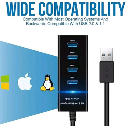 USB 3.0 Hub 4Port Splitter Adapter High Speed Data LED For PC Laptop Desktop