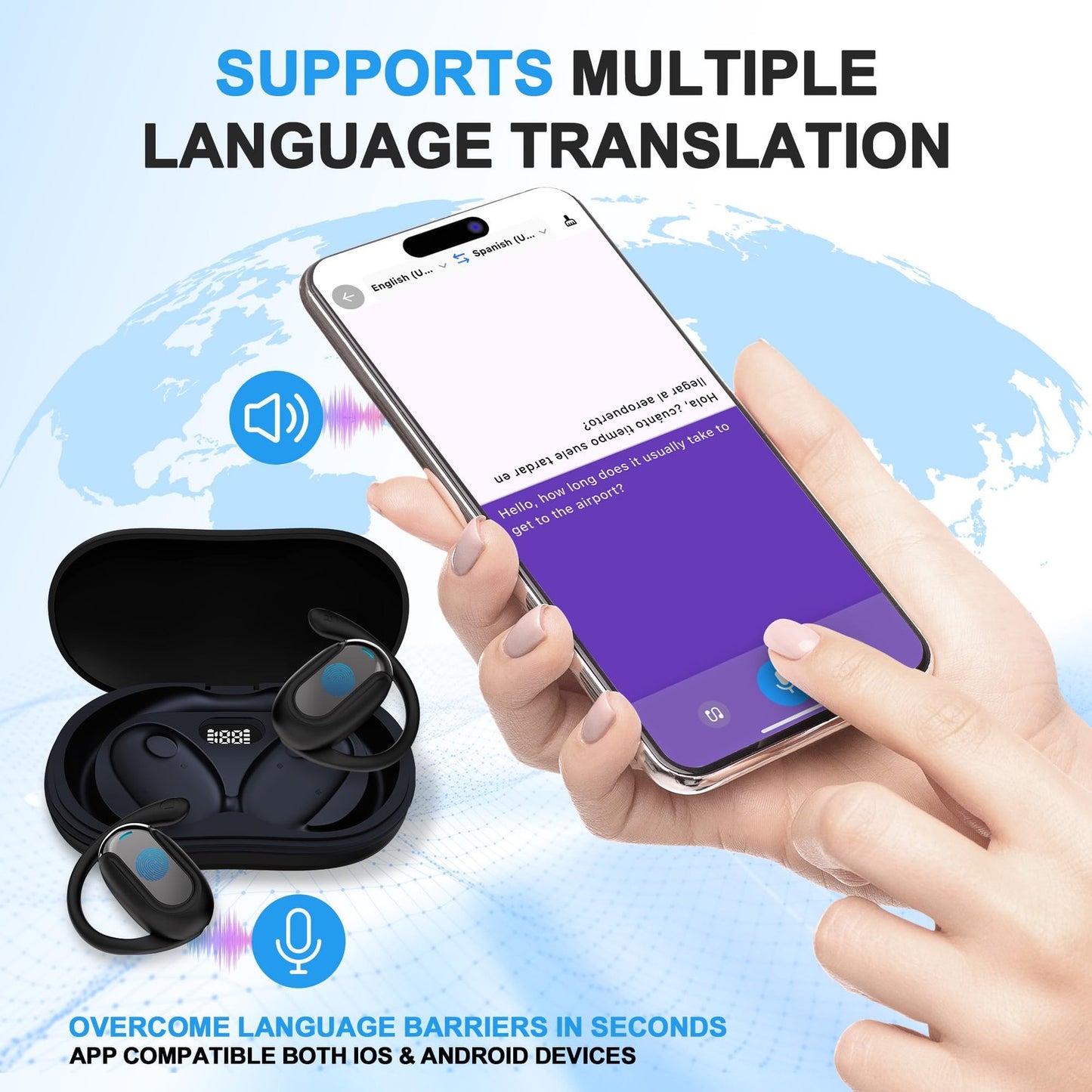 Translation Earbuds Real Time,Ai Language Translation Headphones,Open-Ear Tra...