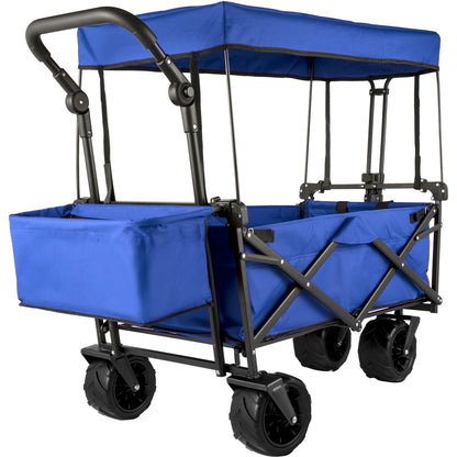 Folding Wagon Cart, Collapsible Folding Garden Cart w/ Shade Beach Utility