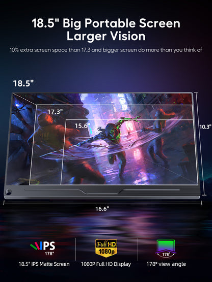 UPERFECT Portable Monitor 18.5 Inch 120HZ with Black Equalizer FPS/RTS,100% sRGB