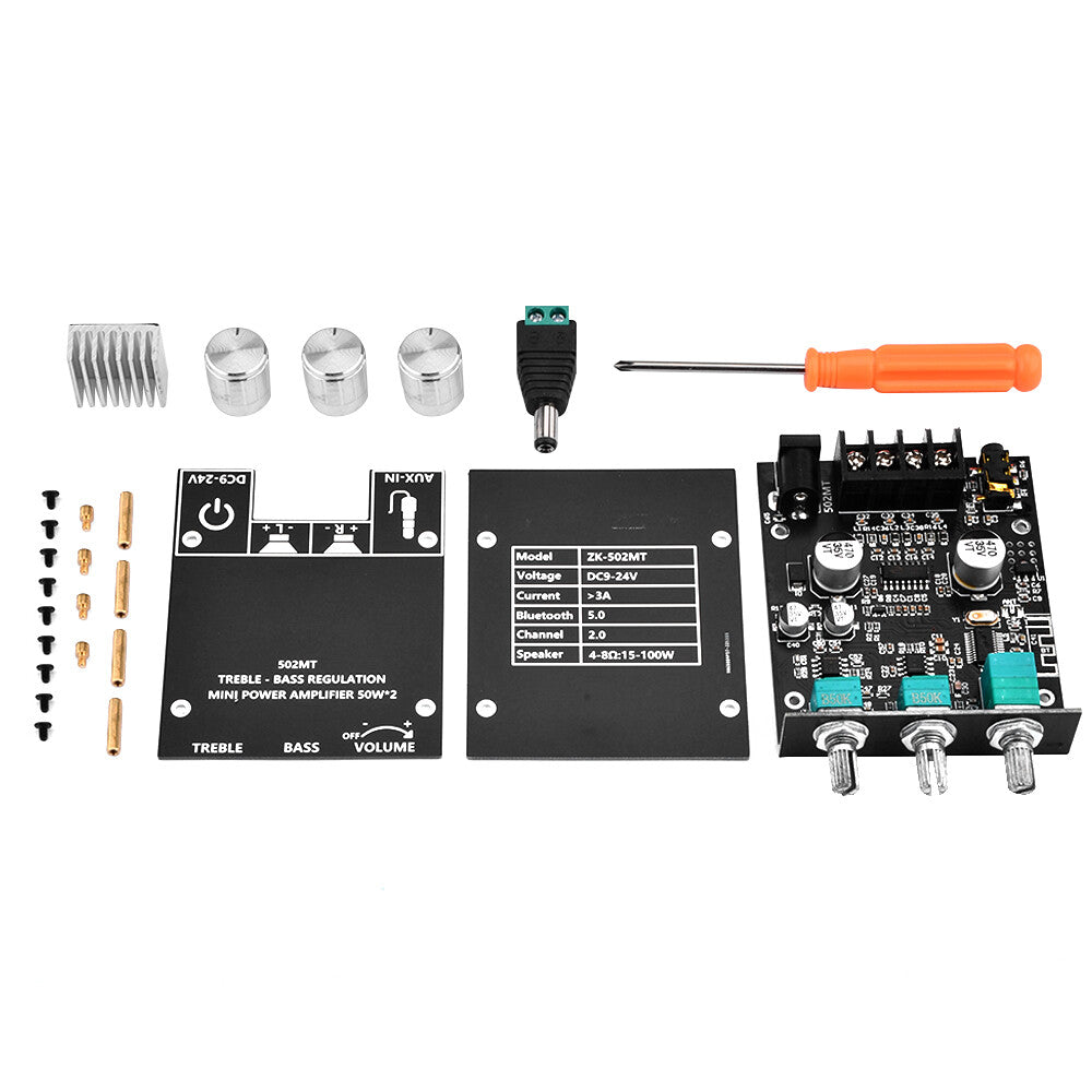 ZK-502MT 50W*2 Bluetooth 5.2 Audio Amplifier Board Module Tone Adjustable DIY.