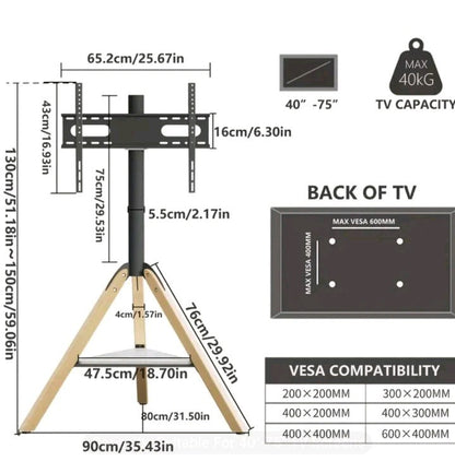 Tripod TV Stand for 40-75” LED LCD Flat Screen Height Adjustable Floor TV Stand