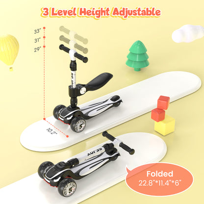 SEJOU Kids Scooter 3 Wheel LED Light Up Child Kick Flashing Push Adjustable Fold