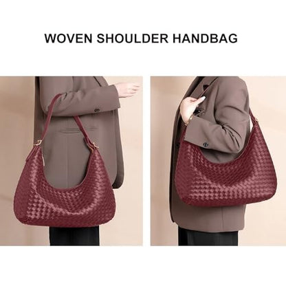 Shoulder Handbags Shoulder Bag for Women Totes Woven Vegan Leather Bag Burgundy