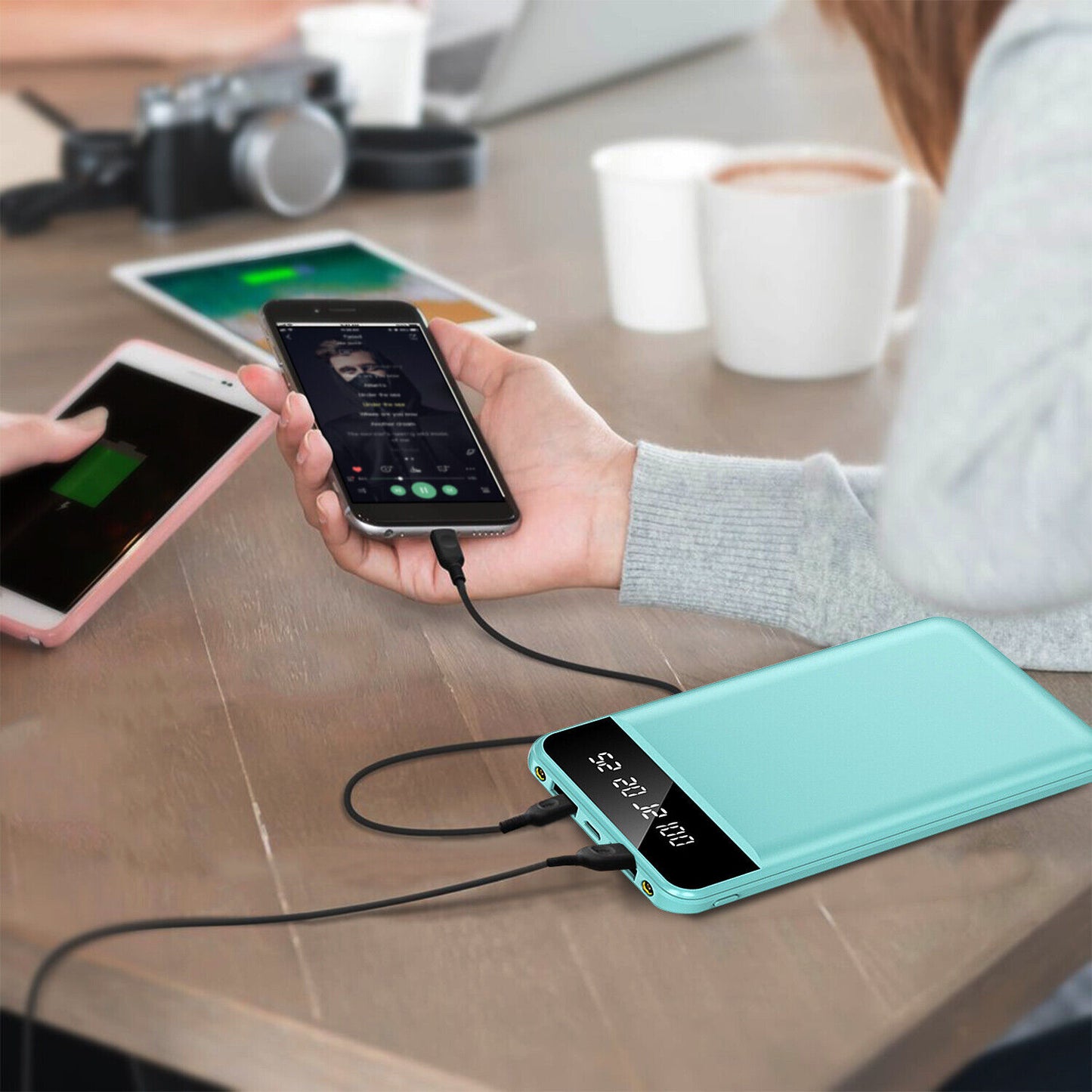 10000mAh Power Bank Dual USB Slim External Battery Pack Charger with LCD Display