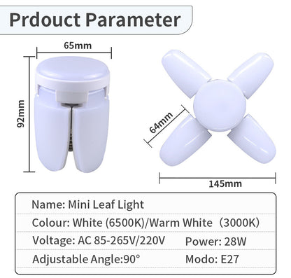 E27 LED Bulb Fan Blade Lamp Foldable For Home Shop Garage Ceiling Fixture Lights